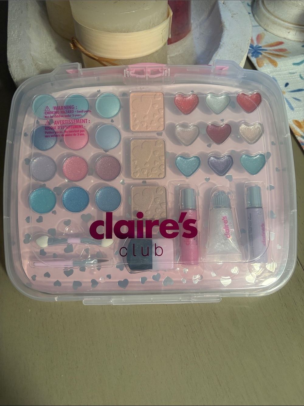 claire's pastel makeup kit in pink, blue, purple & silver
